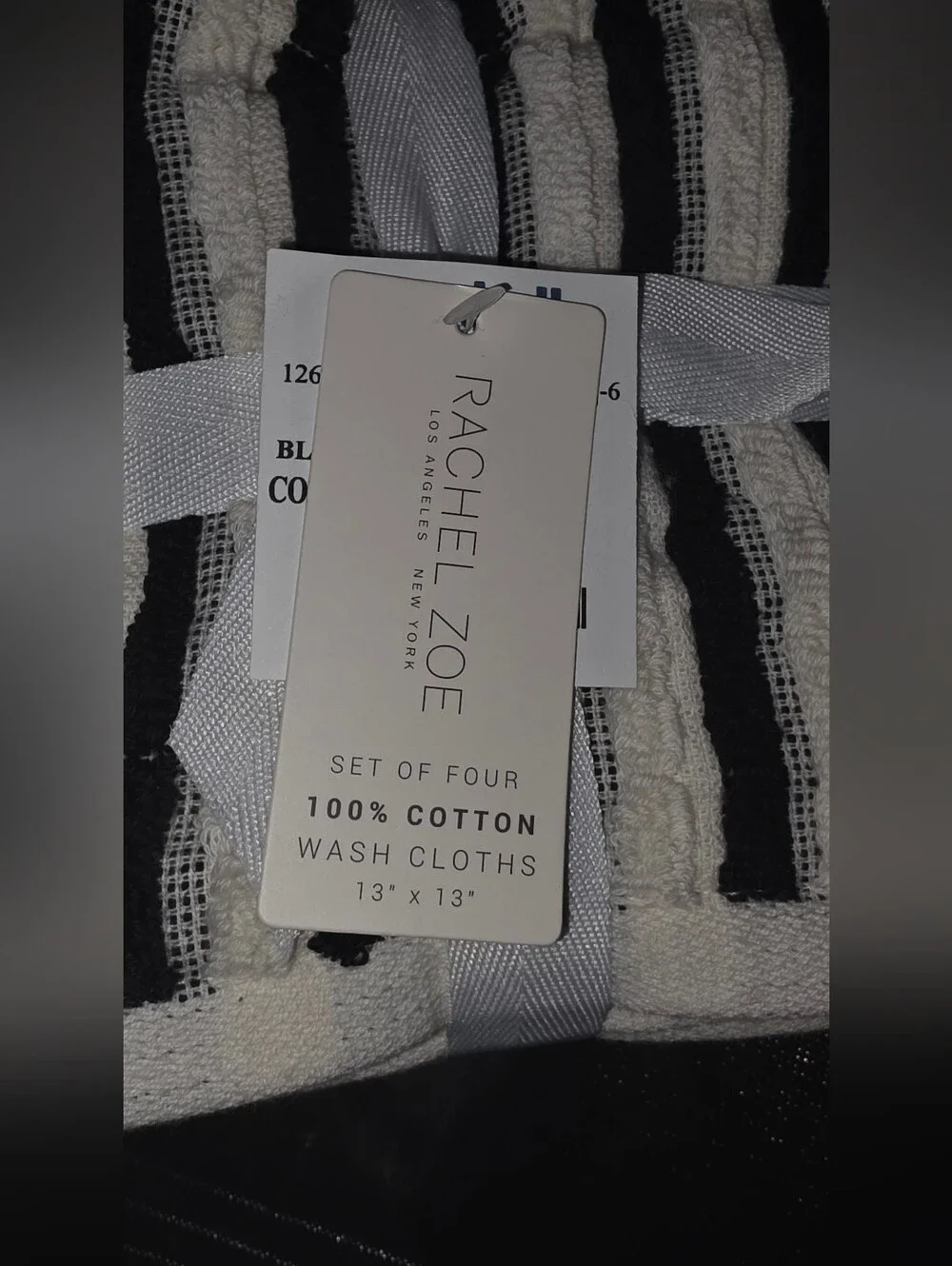 RACHEL ZOE Black & White Striped Cotton Hand Towels And Washcloths